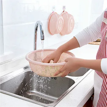 

3 Pcs/Set Washing Basket Plastic Round Hollow Vegetable Drain Baskets Eco-Friendly Fruit Wash Basin Kitchen Storage Organization