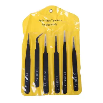 

6Pcs Resists Corrosion Safe Anti-static Tweezers Maintenance Tools ESD10-15 New 667D