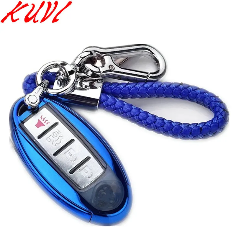 Чехол для ключа автомобиля fob для Nissan Qashqai J10 J11 X-Trail t31 t32 kicks Tiida Pathfinder муранское Примечание Juke Infiniti аксессуары - Название цвета: blue with keychain