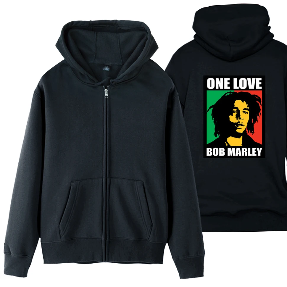 Женское флисовое пальто Bob Marley черно-белое на молнии с капюшоном милым мягким