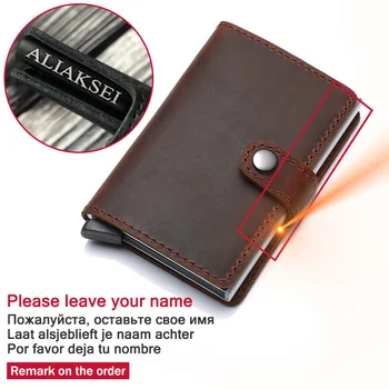 

Engraving Name Men Wallet Genuine Leather Credit Card Holder Hasp ID Card Holder Bank RFID Blocking Business Women Purse Cards