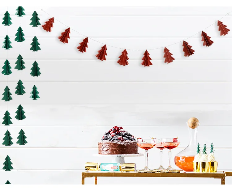 Набор из 2 трехмерных мини-елка в форме бумажных струн Потяните Цветок Подвесные украшения Рождественские украшения своими руками Вечерние