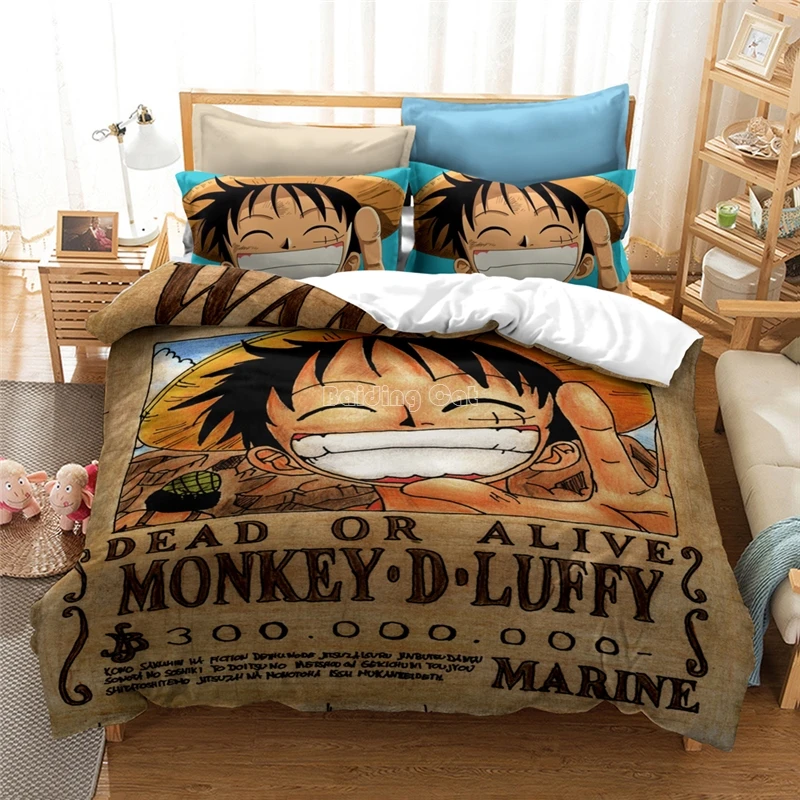 Home Textile ONE PIECE Monkey D. Luffy Printed Bedding Set Anime Character Duvet Cover Set King Queen Double Size Bedclothes