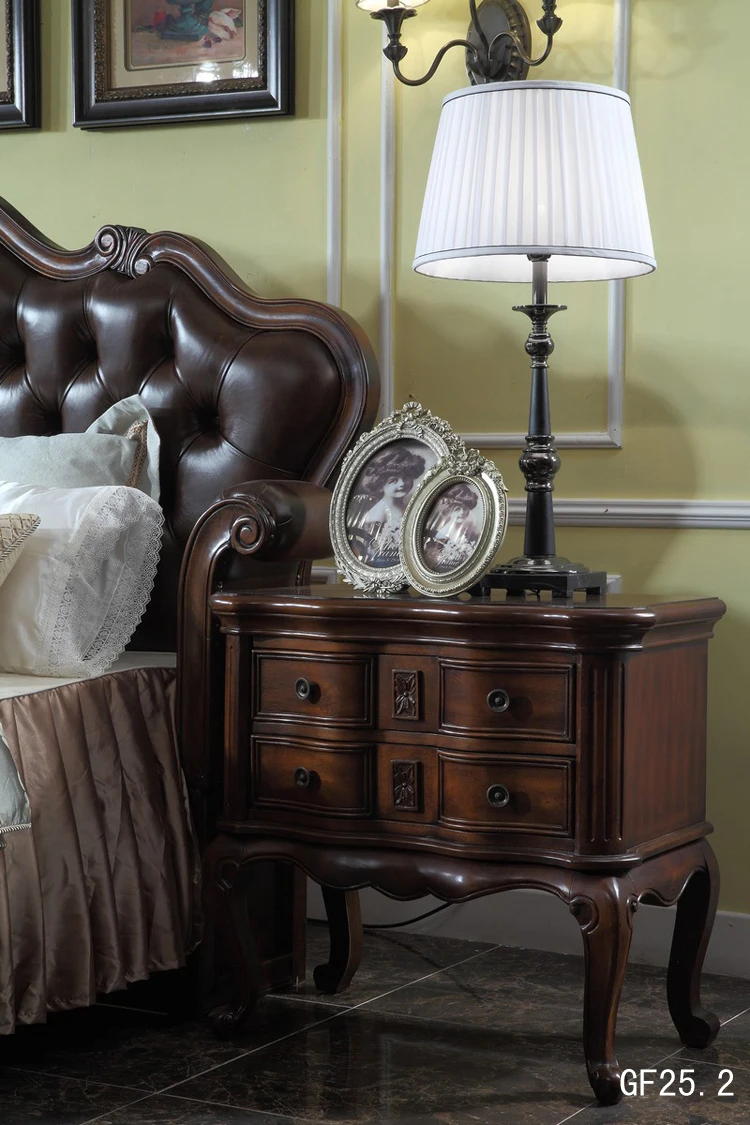 Night Stand Американский стиль натуральная кожа класса люкс королевская кровать, мебель для спальни полный набор с прикроватная тумбочка ABC туалетный столик Столовый Текстиль GF25 - Цвет: Night Stand