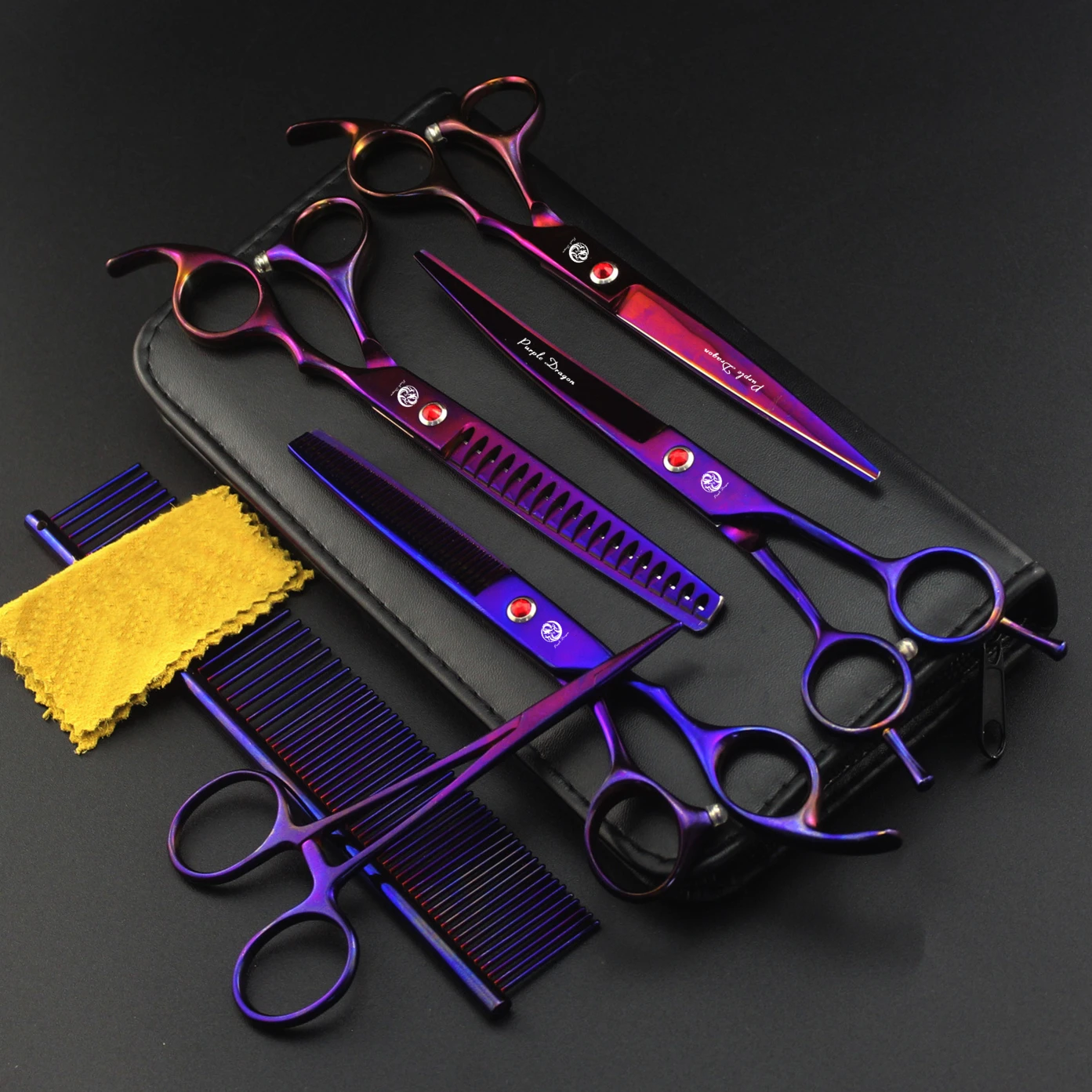 Dog Grooming Scissors Purple Dragon Dog Grooming Scissors Professional Japan Stainless Chunker Pet Thinning Scissors Up Curved Comb Z3002