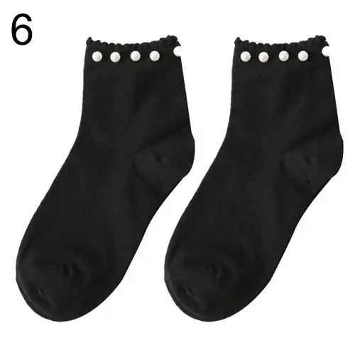 Женские короткие носки, двухцветные, искусственный жемчуг, бисер, дышащие женские эластичные короткие носки, женские японские хлопковые носки Harajuku soc - Цвет: 6