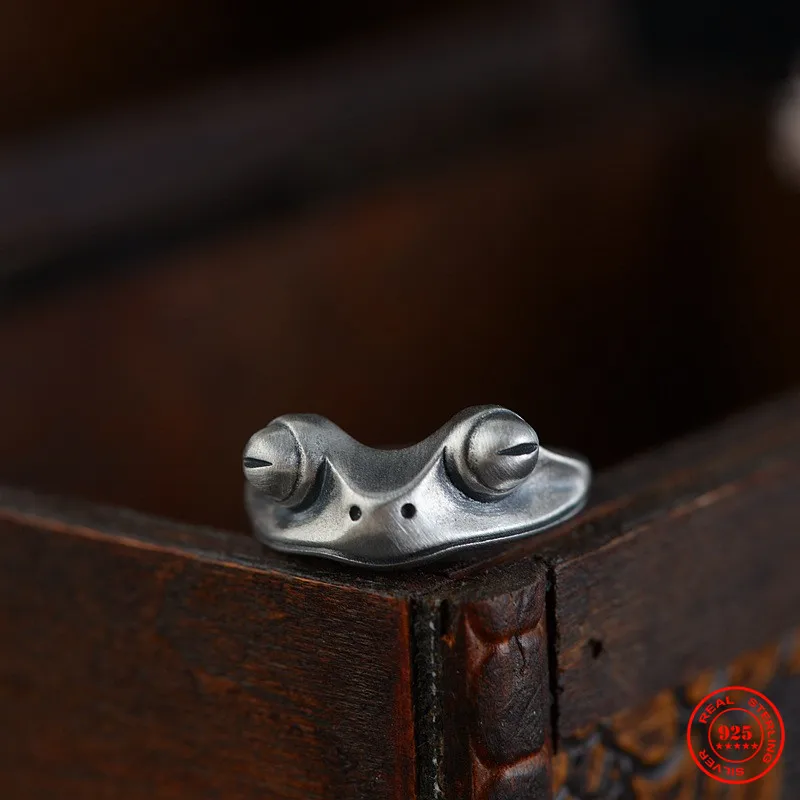 MKENDN Vintage 100% 925 Sterling Silver Frog Ring For Men and Women Gothic Street Hip Hop Punk Animal Dark Jewelry