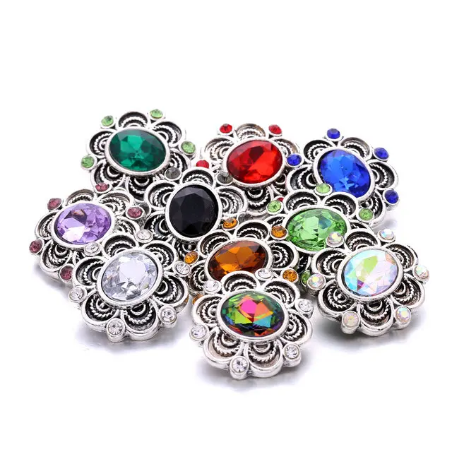 XH5334 New Pretty flower crystal 18mm Metal snap button jewelry for