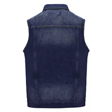 Мужской джинсовый жилет, тонкий топ на весну и осень, повседневный Свободный жилет с несколькими карманами и отложным воротником, 7535
