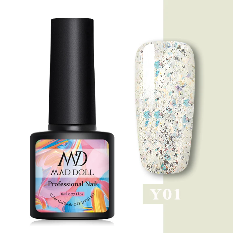 Y01 MAD DOLL, 8 мл, Гель-лак для ногтей, блестящий гель, голографический, цветной, один удар, замочить от УФ-геля, лак, долговечный, дизайн ногтей, гель - Цвет: Y01