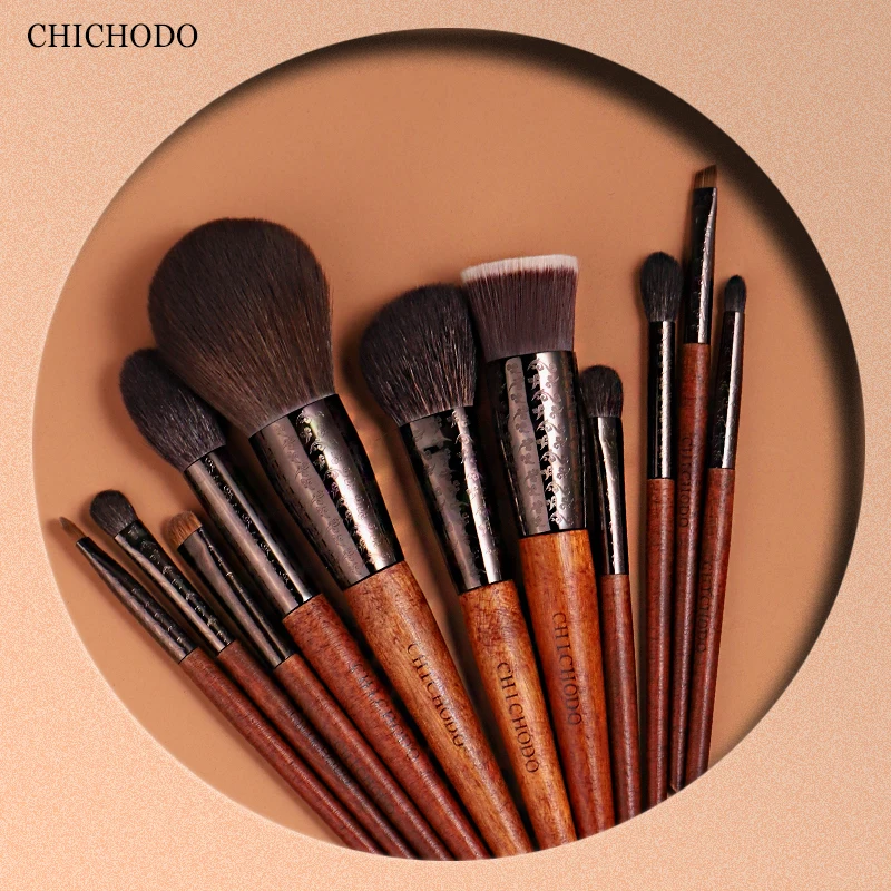 CHICHODO Makeup Brush The Amber Series Carved Tube Brushes 11pcs Natural Hair Set Powder Foundation Eyeshadow Makeup Tools makeup brush set