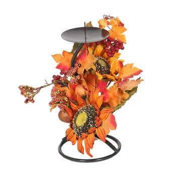 

Artificial Sunflower Maple Candlestick Decor Iron Candlestick Decor Lantern Home Autumn office study wedding Candlestick Decor
