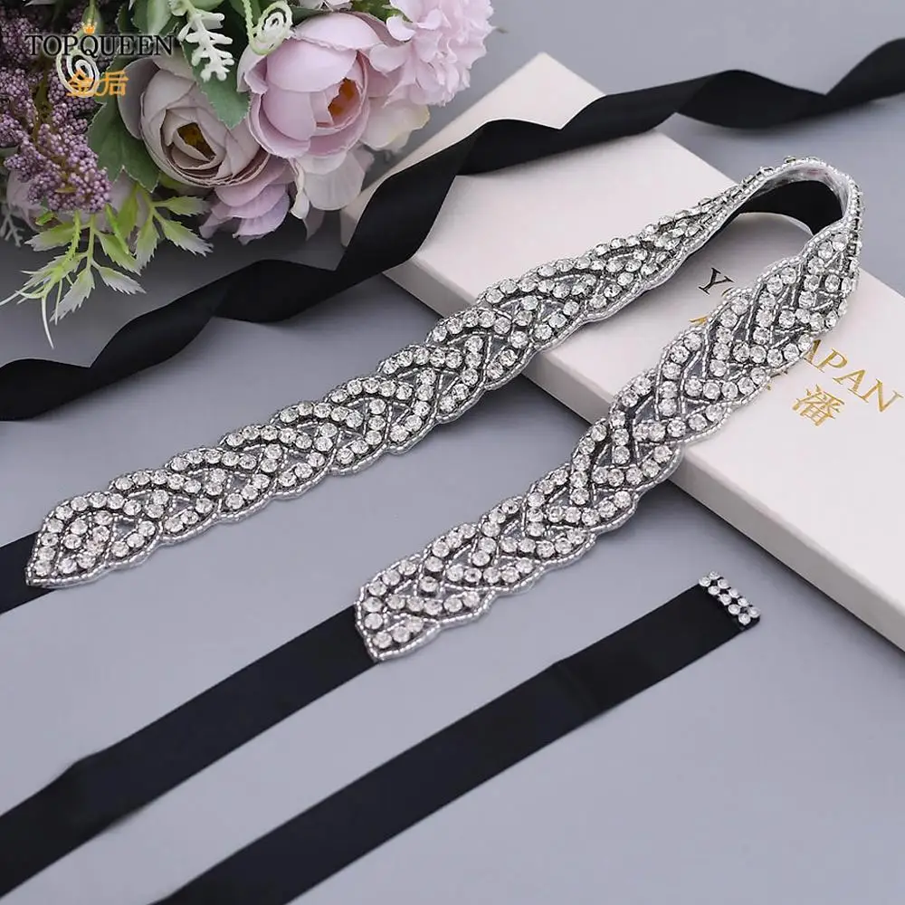 TOPQUEEN S216 Women's Rhinestones Belt Handmade Wedding Dresses Belt Marriage Bridal Ribbion Belts Wedding Bride Sash Party Belt
