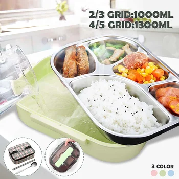 

3/4/5 Grid Portable Leakproof Lunch Box Compartments Stainless Steel Lunchbox Office School Kids Bento Box Picnic Food Container