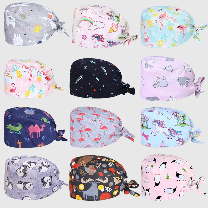 

Operating Room Printed Hat Dental Beauty Male And Female Doctors Work Hat Nurse's Headscarf Operating Hat Sanitary Hat