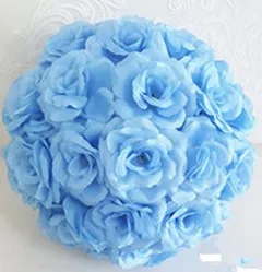 light blue Upscale White Artificial Rose Silk Flower Ball Hanging Kissing Balls 30cm 12 Inch Dia Ball For Wedding Party Decoration Supplies - Цвет: light blue