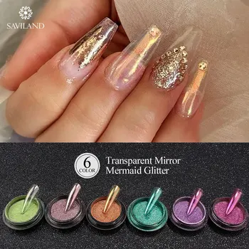 

SAVILAND Mirror Mermaid Nail Glitter Powder Mirror Effect for Summer Transparent Pink Long Lasting Nail Art Decoration