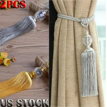 

Curtain Holdbacks Rope Tie Backs Tassel Beaded Tiebacks Crystal Ball Decor 2 Pcs