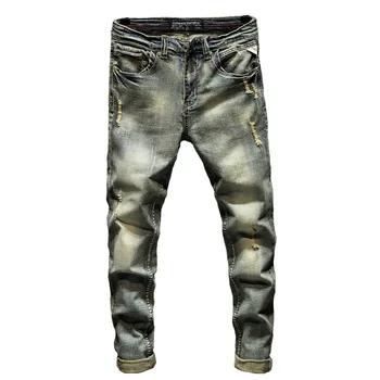 

Men's elastic hole patch slim fit Pencil jeans Pants 2020 Fashion Vintage Man's Casual Skinny Denim Pants