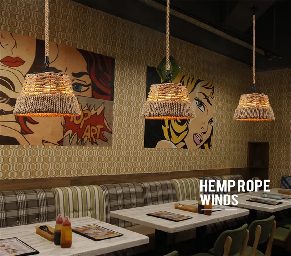 American Loft Decor LED Pendant Lamp Vintage Industrial Hemp Rope Hanging Light Dining Room Lights Fixtures Indoor Lighting (14)