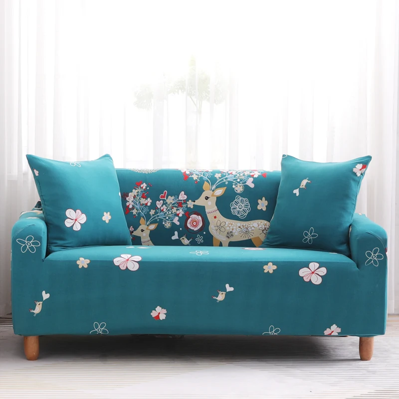 Эластичный чехол для дивана с цветочным принтом, угловые чехлы для диванов с рисунком оленя, чехлы для диванов 1, 2, 3, 4 местный