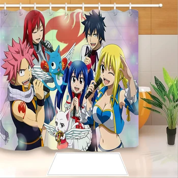 

High Quality Anime Fairy Tail 3D Printed Shower Curtain Polyester Fabric Bathroom Curtain Waterproof Hook Bath Curtain 03