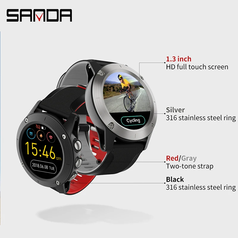 SANDA 2019 New Leather Smart Watch Men Leather Smart Watch Sport For iPhone Heart Rate Blood Pressure Fitness Tracker Smartwatch