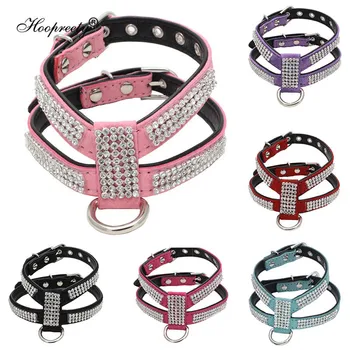 

Rhinestone Suede Dog Harness Crystal Bling Chest Straps Adjustable Safety Dog Collar Harness All For Dogs Harnais Chien 10A