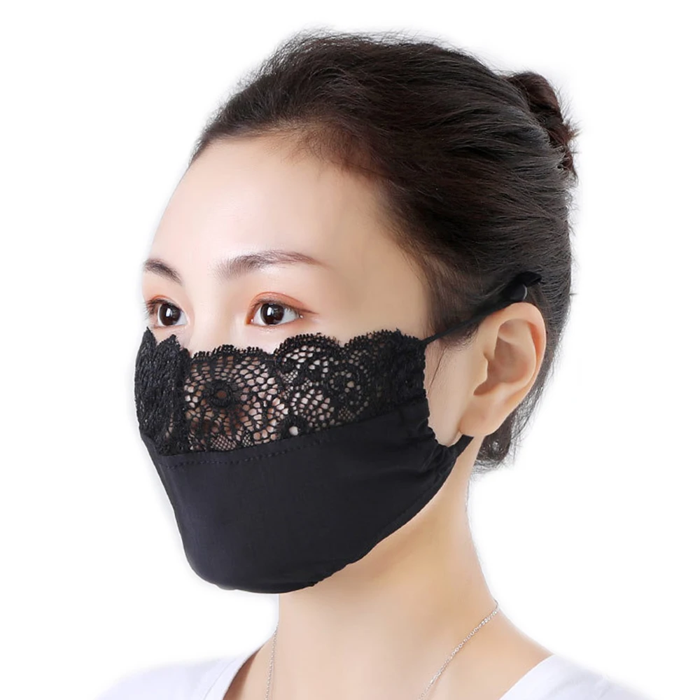 

10pcs/lot Ladies Ice Silk Masks Thin Section Anti-UV Breathable Lace Mask Washable Dust-proof Fashion Gauze Mouth Mask Sunscreen