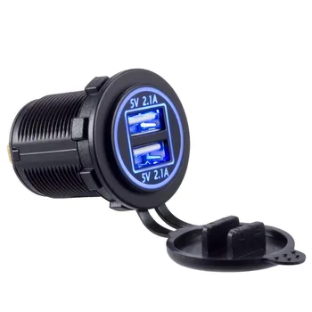 

Waterproof Dual USB Charger Socket 4.2A Blue led light,4.2A dual USB with blue light car motorcycle electric car USB charger