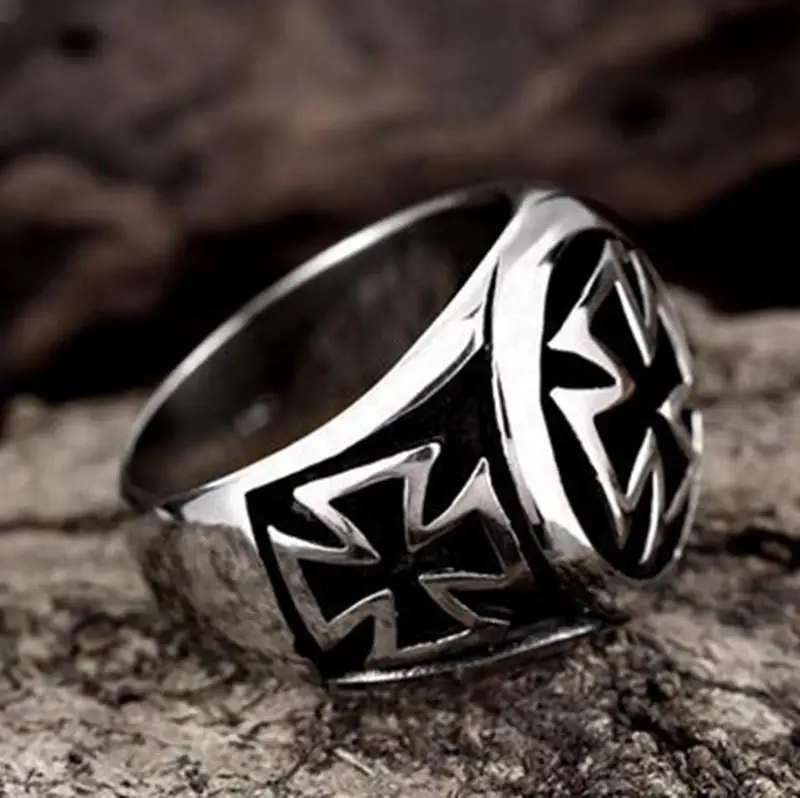 Finger Ring Cross Pattern For Men Punk Vintage Silver Color