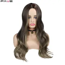FAVE синтетические парики длинные глубокая волна Лен темный/светильник блонд коричневый градиент цвета средняя часть для черных женщин Косплей парики
