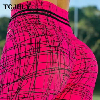 

TCJULY Criss Cross Lines Printed High Waisted Leggings Breathable Quick Dry Push Up Workout Pants Stretchy Fitness Leggins Women