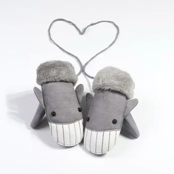 

Children's Gloves Winter Warm Thick Cashmere Cartoon Penguin shark Suede Leather Gloves Boy/Girl Hanging Neck Ski Mittens H29