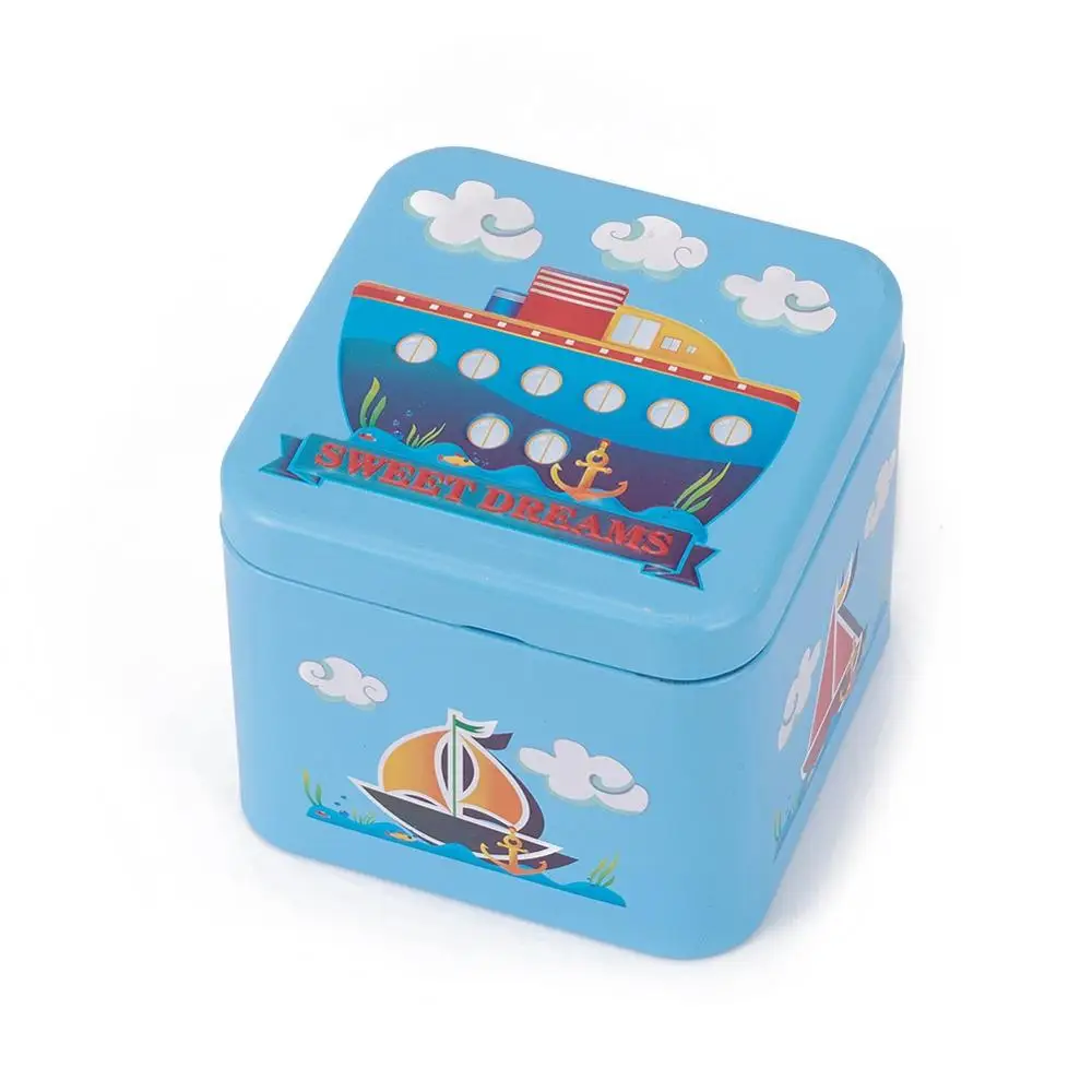 

Tinplate Storage Box Jewelry Box for DIY Candles Dry Storage Spices Tea Candy Party Favors Square Cartoon Pattern 7.5x7.5x6.5cm
