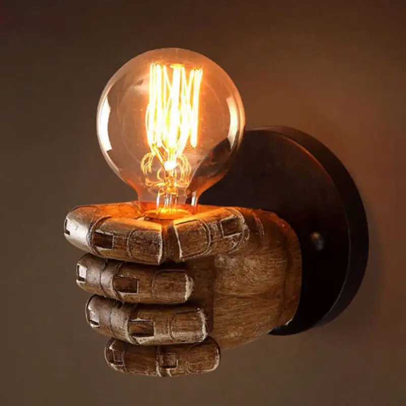 

HOT-Retro right hand fist resin wall lamp Loft industrial wind decoration antique wall lamp E27 screw interface