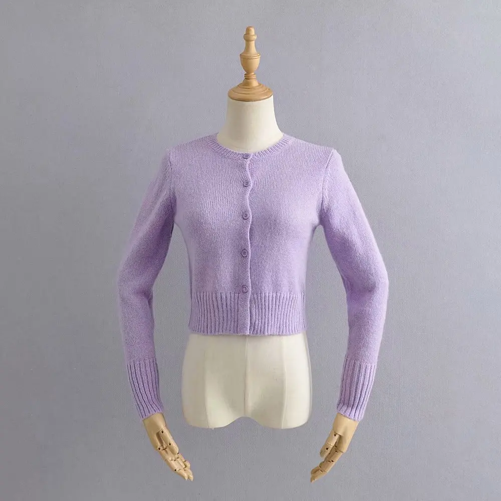Bazaleas, уличная одежда, фиолетовый кардиган с круглым вырезом, винтажный Женский вязаный свитер с пуговицами в стиле Харадзюку - Color: 297 purple X52