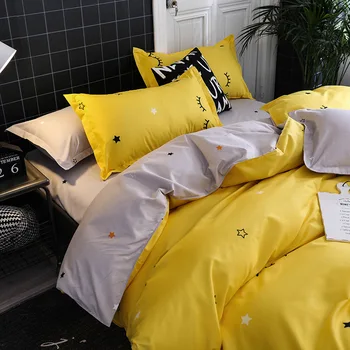 

3D Bed Set Home Textile Yellow Gray Eye Simple Bedding Sets Duvet Cover Pillowcase Flat Sheet Boy Teen Adult Girls Bed L