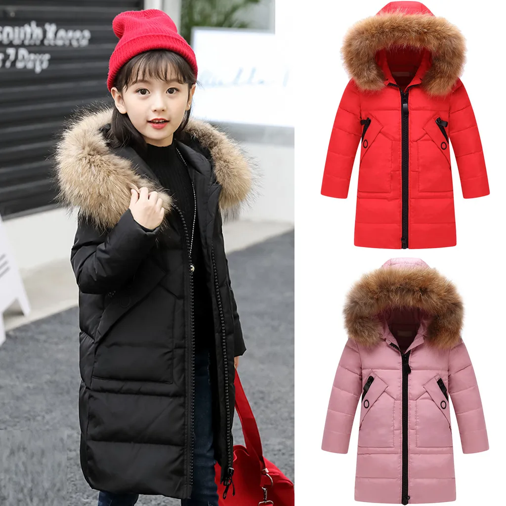 

Children Duck Down Parkas 2019 Winter Girls Clothing Kids Warm Fur Jacket Long Hooded -30 Degree Coat Korean Fashion Outerwear