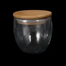 Двухслойный Настенный Прозрачный стеклянный чайный стакан+ бамбуковая крышка, набор стеклянных кофейных молочных кружек