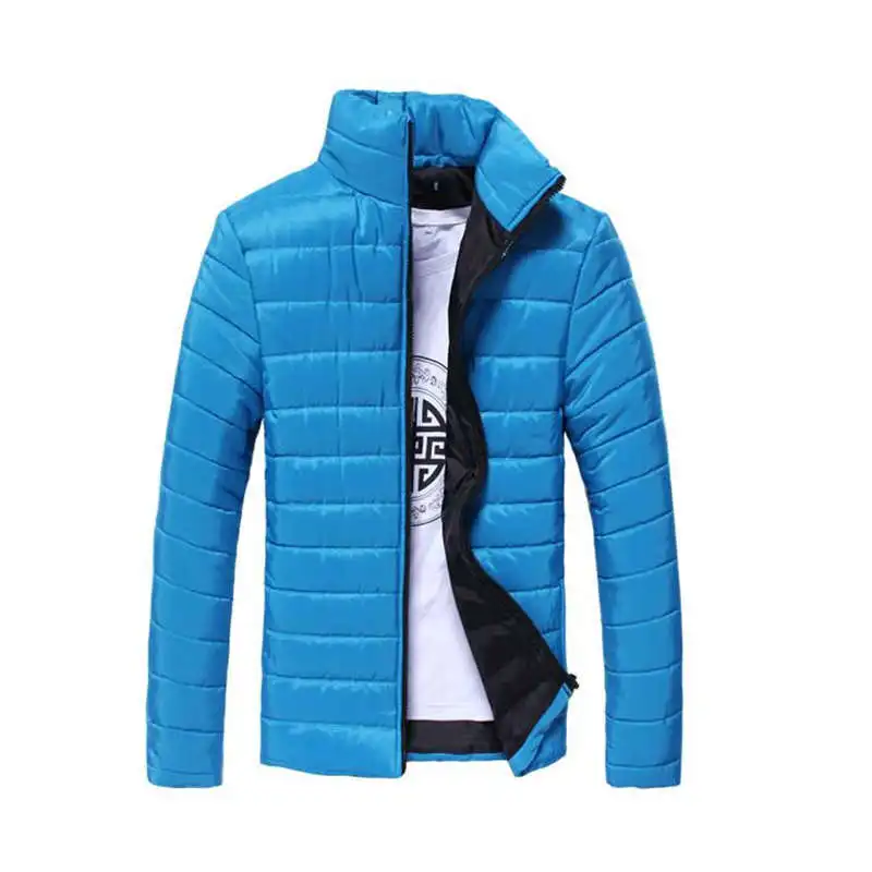 Зимнее пальто Для мужчин куртка теплая хлопковая куртка пальто со стоячим воротником на молнии Для мужчин одежда Для мужчин s зимняя куртка - Цвет: Lake blue