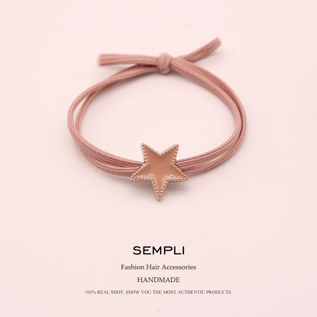 Sempli Pink Color Solid Elastic Hair Bands Love Dog Headband Women Animal Rubber Band Lady Letters Hair Accessories Scrunchie Five Star