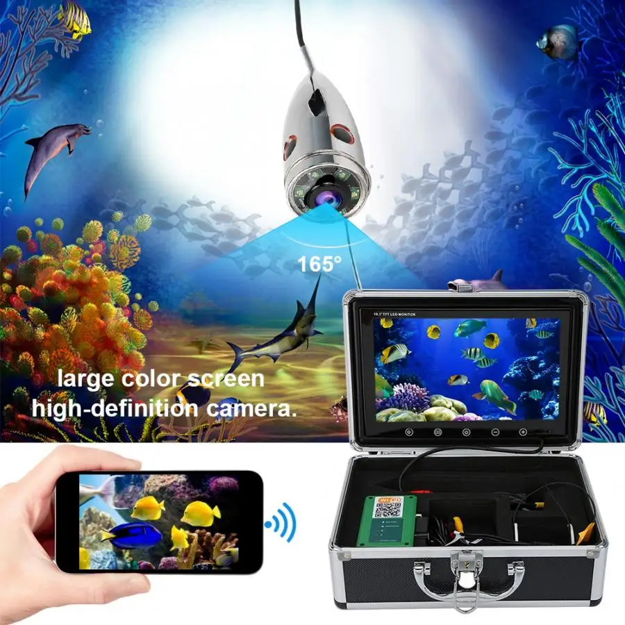 100-240V 10.1in 1000TVL HD, Wi-Fi, 164ft 6LED Широкий формат IP68 подводный Камера Водонепроницаемая подводная камера