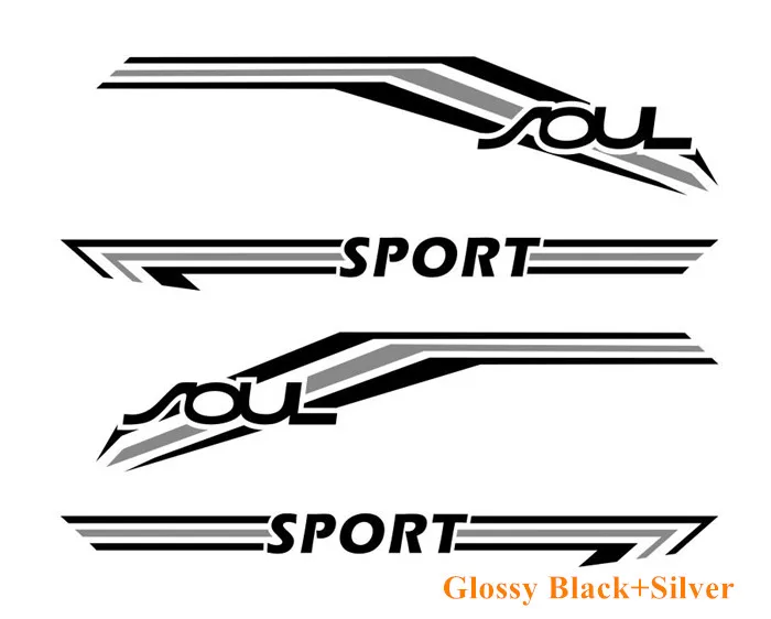Наклейки для автомобиля s Sport Stripes Стайлинг Авто обе стороны двери Декор наклейки виниловые аксессуары для тела наклейка для KIA Soul - Название цвета: Glossy Black-silver
