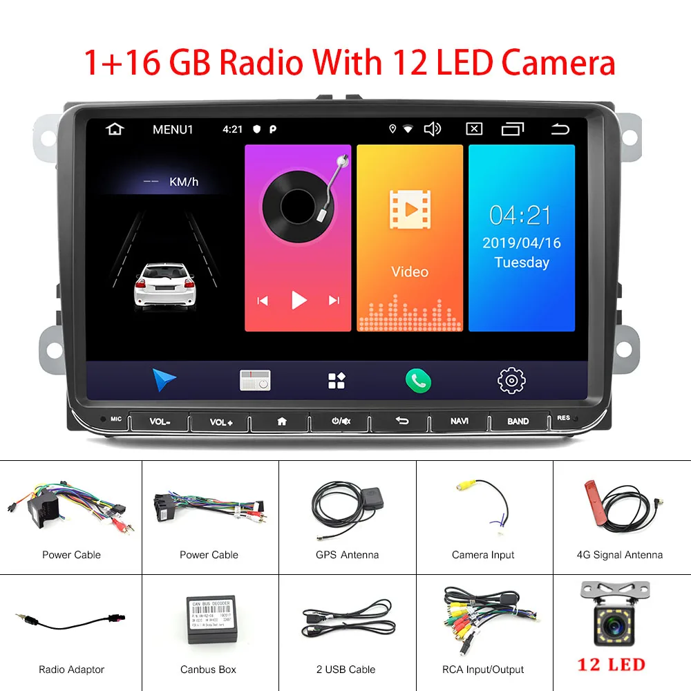 1GB With 12 LED Hikity Android 9,0 Автомобильный мультимедийный плеер 2 Din RDS автомобильный Радио Стерео " gps навигация Wifi fm-плеер для VW Passat Golf MK5 автомобилей - Цвет: 1GB With 12 LED