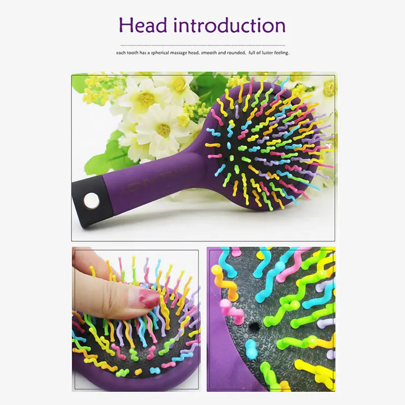 Detangling Hair Brush Rainbow Volume Brush Magic Hair Curl Straight Comb Brush with Mirror