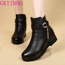 GKTINOO/зимняя обувь женские ботинки Нескользящие женские ботинки из натуральной кожи на танкетке теплые ботинки для мам больших размеров женские зимние ботинки