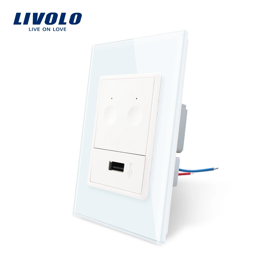 

Livolo US Standard 2gang 1way switch with USB socket, Crystal Glass Panel, 110~250V Wall Power Outlet, without logo