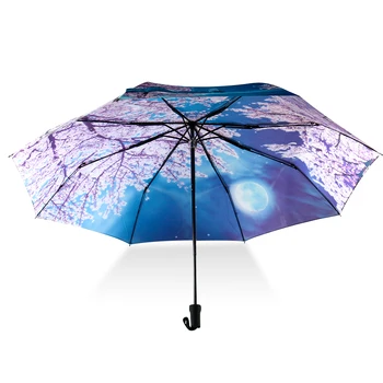 

Folding Umbrella Female Romantic Sakura Umbrellas Rain Women Windproof Anti-UV Sun Parasol 3 Fold Creative Long-Handle Umbrella