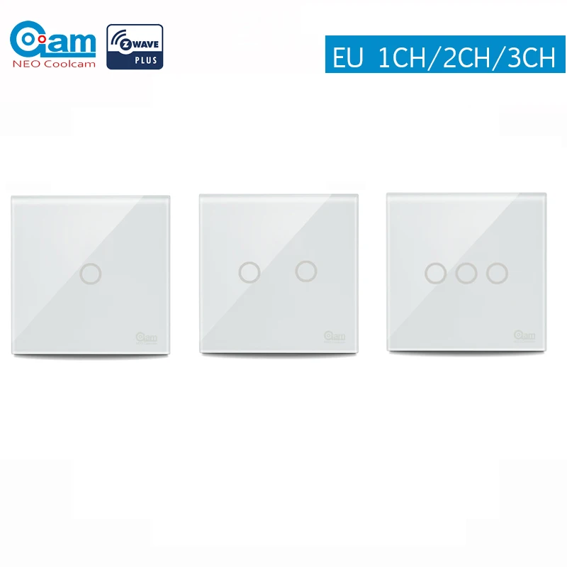 COOLCAM 1CH/2CH/3CH Smart Light Switch Touch Sensitive Wall Switch Home Automation Z Wave Wireless Remote Control Light Switch